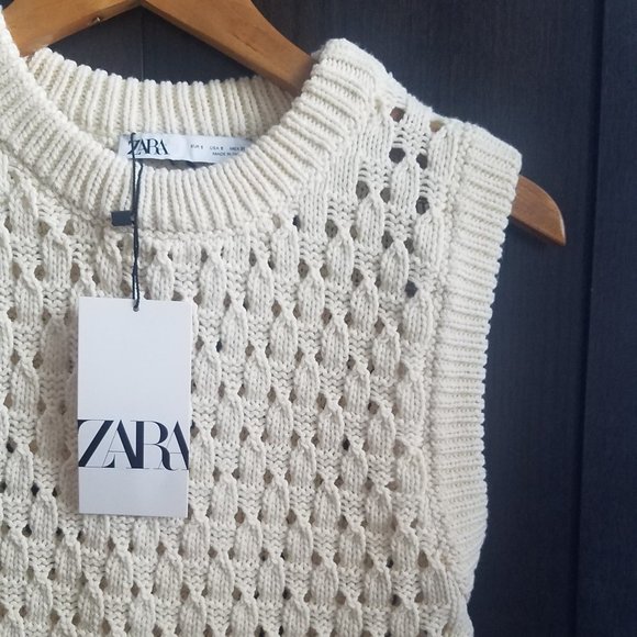 NWT ECRU BEIGE CREAM OPENWORK KNIT MINI DRESS. - Picture 8 of 8